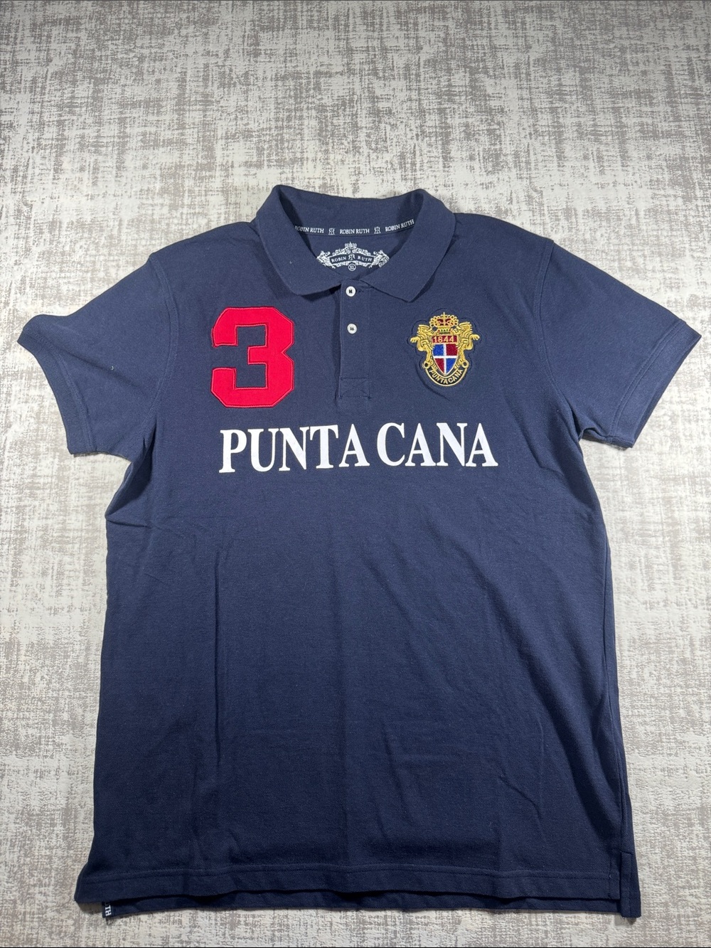 Robin Ruth Punta Cana Embroidered Crest Navy Polo w/ number 3 Mens SZ XL 29X22PT